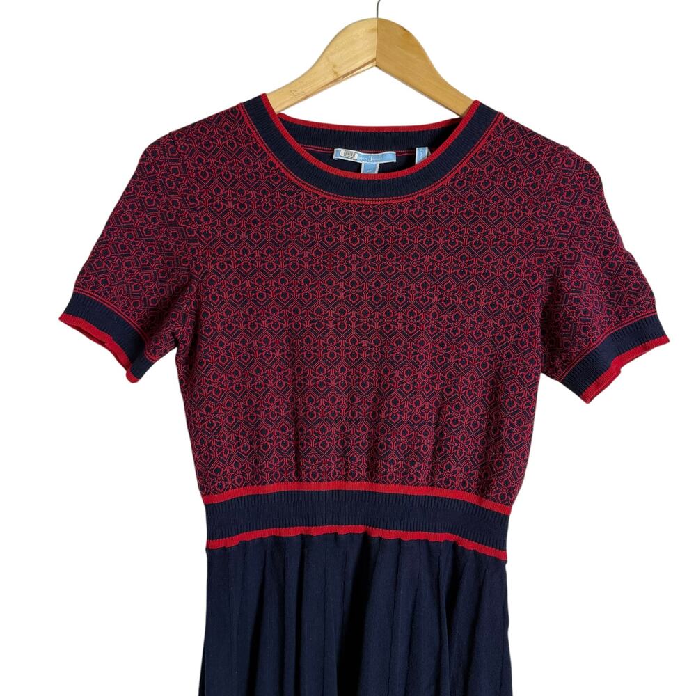 Draper James Magnolia Navy Red Fit & Flare Knit Short Sleeve Sweater Dress Sz M - Picture 7 of 15